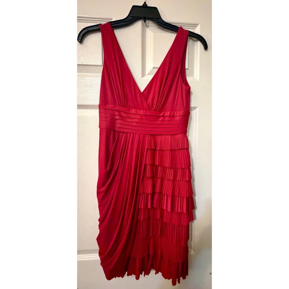 BCBG Max Azria Red Pleated Cocktail Dress Asymmetrical Size 6